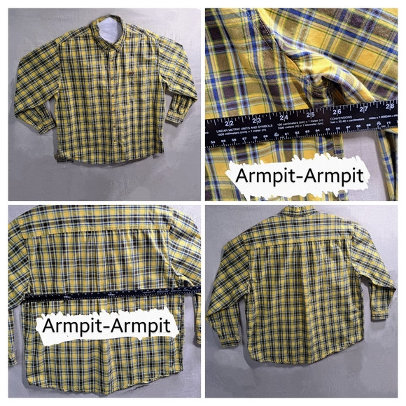 Carhartt Men 2XL Yellow Plaid Long Sleeve Button Front Cotton Western Shirt - Picture 2 of 8